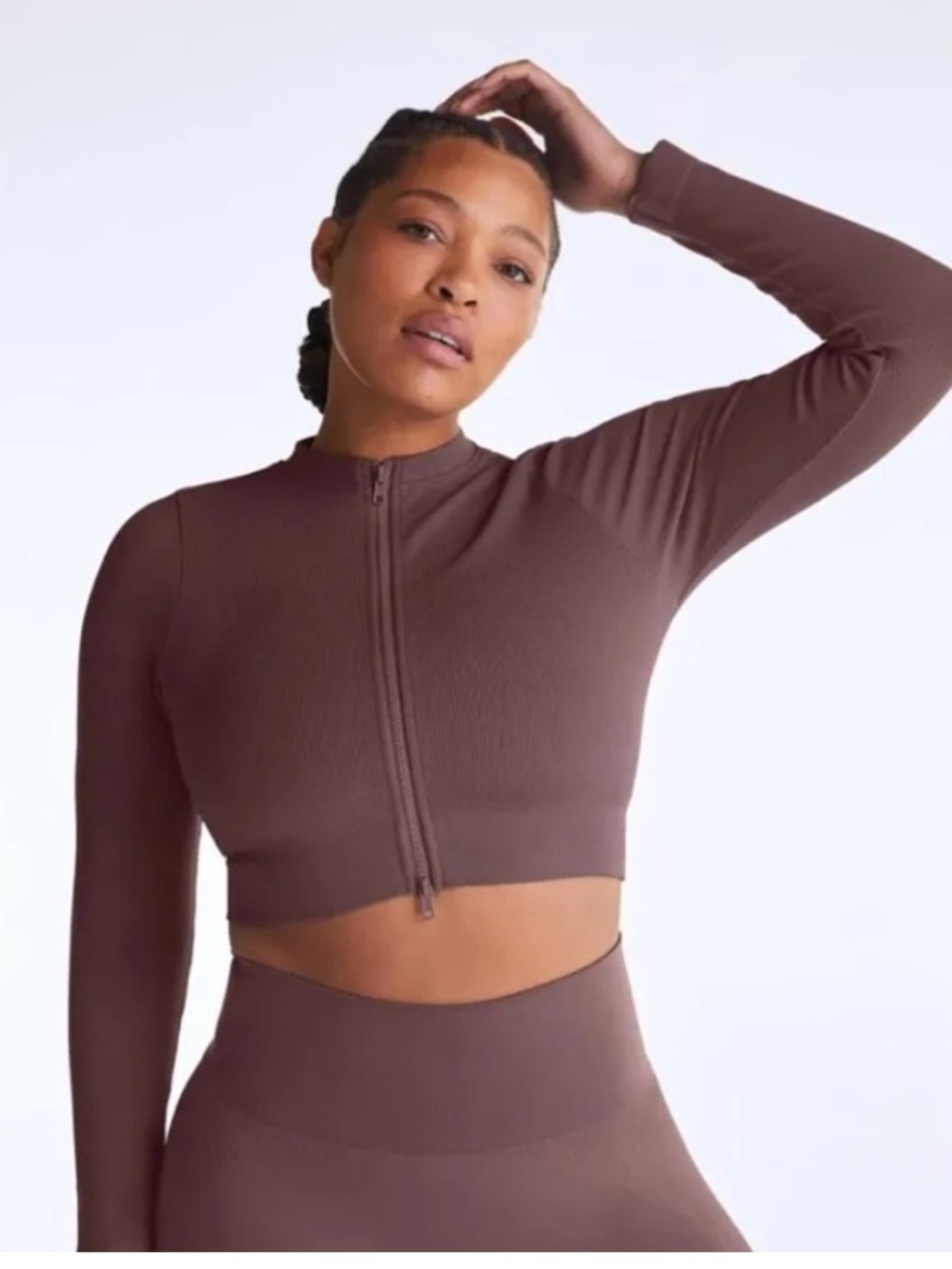 SET Active Women's Cropped Zip-Front Jacket in Coco Dark Brown Size XL NWOT